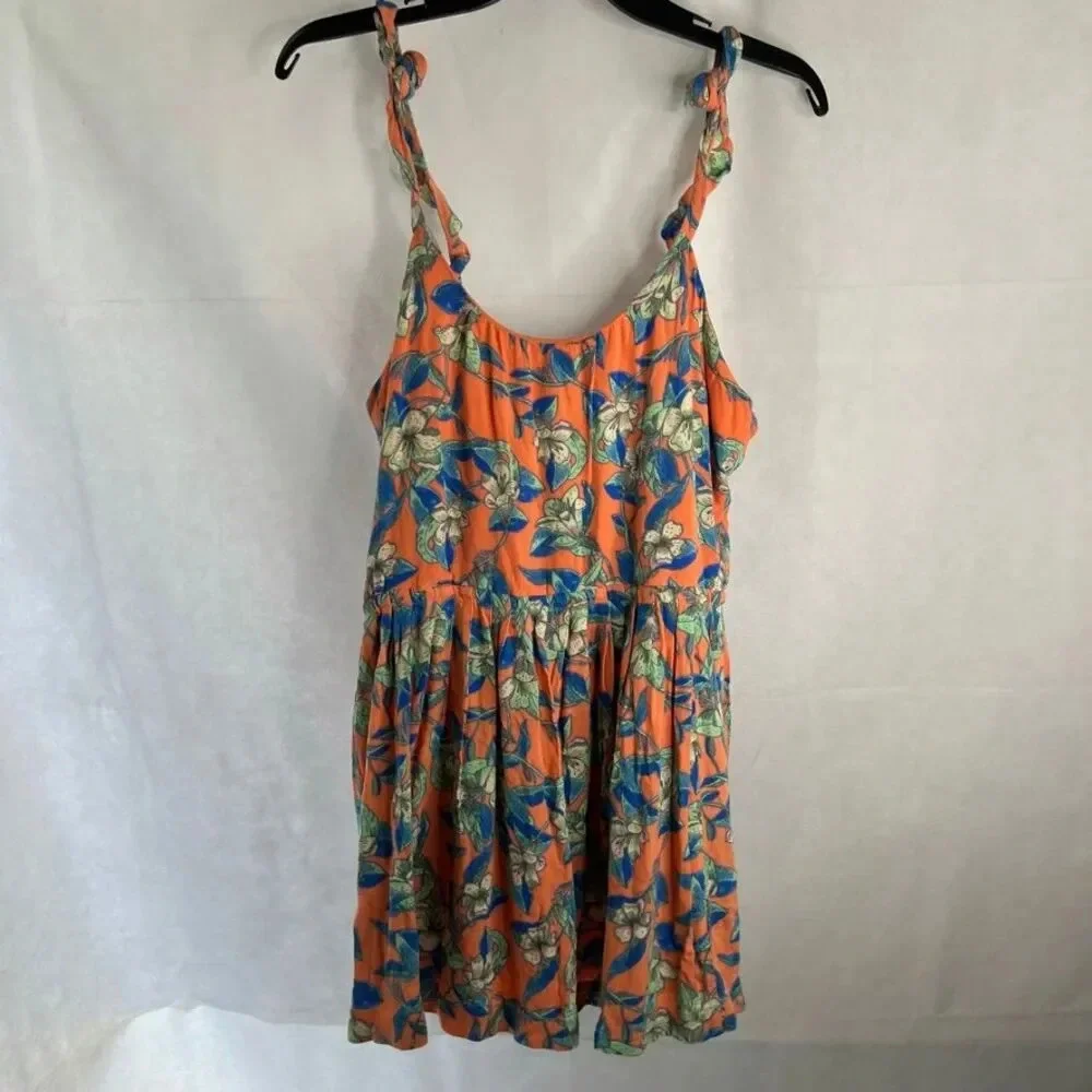 Free People Dear You Orange Floral Micro Mini Slip Dress Beachy Boho Sz MD - Picture 9 of 9